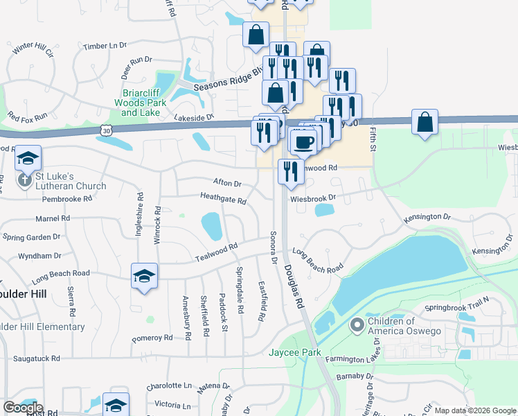 map of restaurants, bars, coffee shops, grocery stores, and more near 163 Heathgate Road in Montgomery