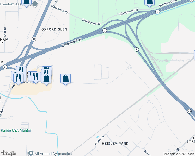 map of restaurants, bars, coffee shops, grocery stores, and more near 1380 Legacy Drive in Painesville
