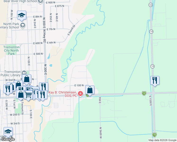 map of restaurants, bars, coffee shops, grocery stores, and more near 750 East 300 North in Tremonton