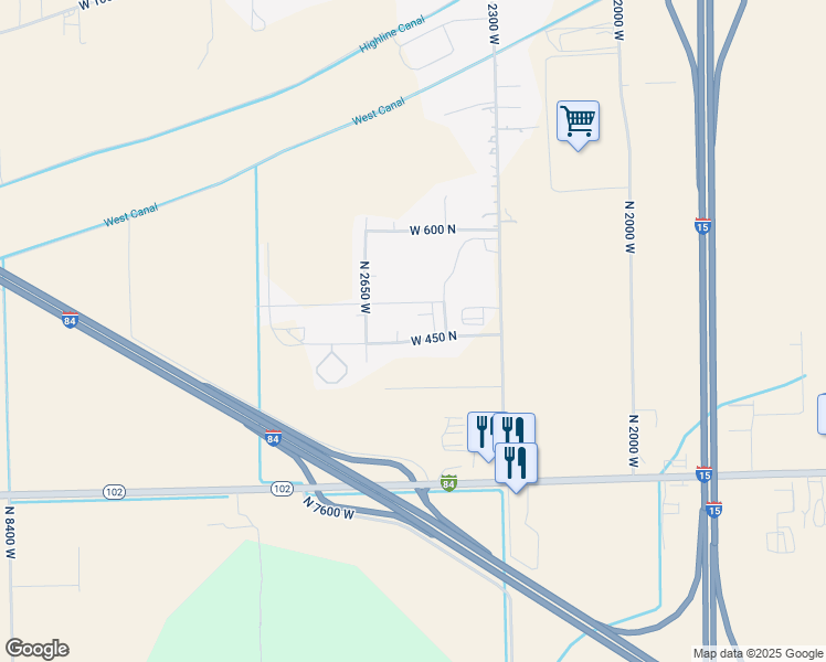 map of restaurants, bars, coffee shops, grocery stores, and more near 2584 West 450 North in Tremonton
