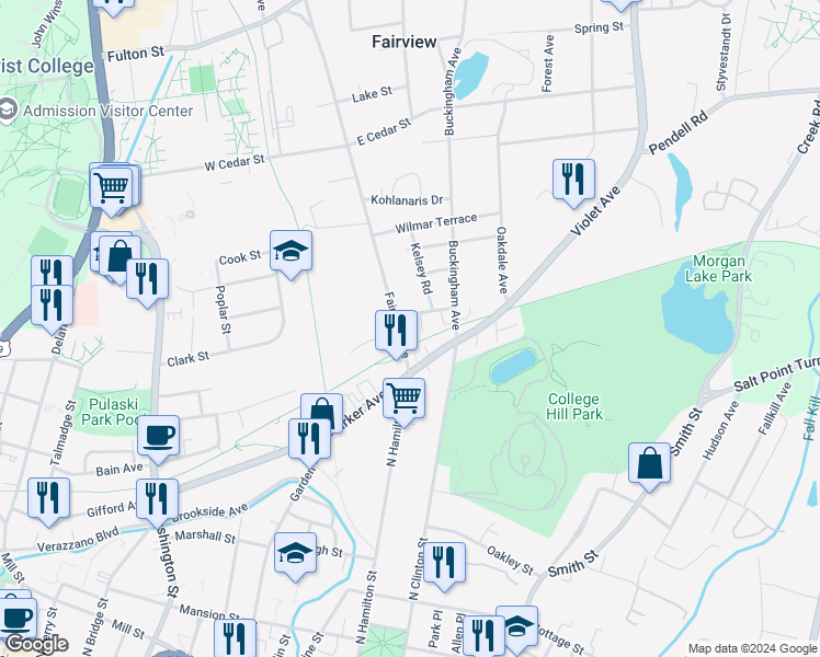 map of restaurants, bars, coffee shops, grocery stores, and more near 9 Fairview Avenue in Poughkeepsie