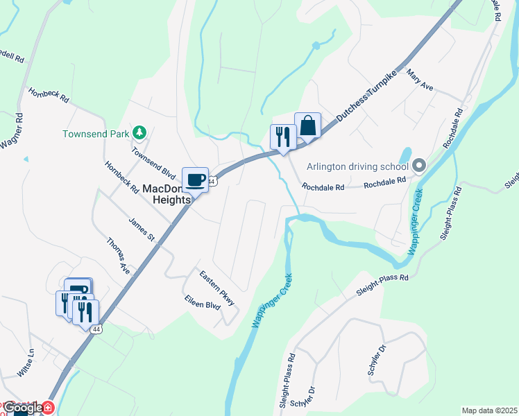 map of restaurants, bars, coffee shops, grocery stores, and more near 30 Skyview Drive in Poughkeepsie