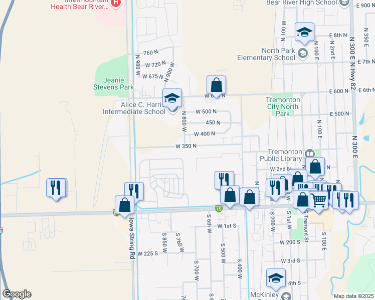 map of restaurants, bars, coffee shops, grocery stores, and more near 781 West 350 North in Tremonton