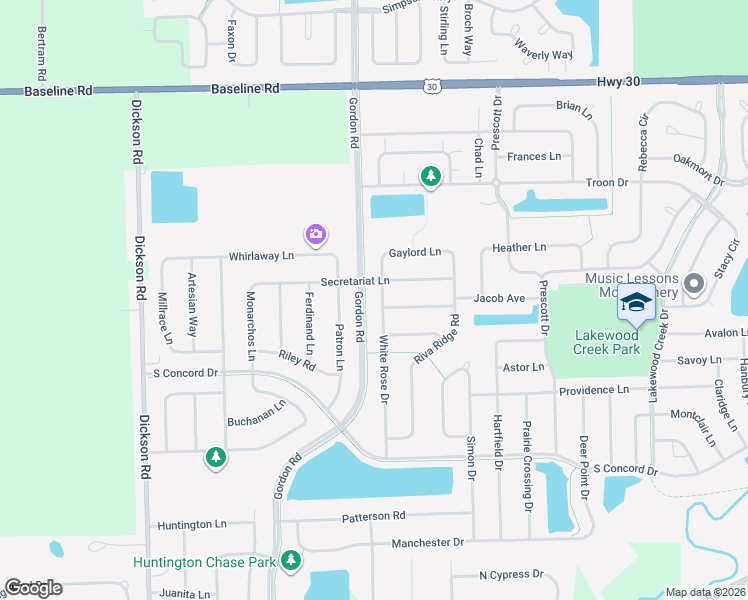 map of restaurants, bars, coffee shops, grocery stores, and more near 2349 White Rose Drive in Montgomery
