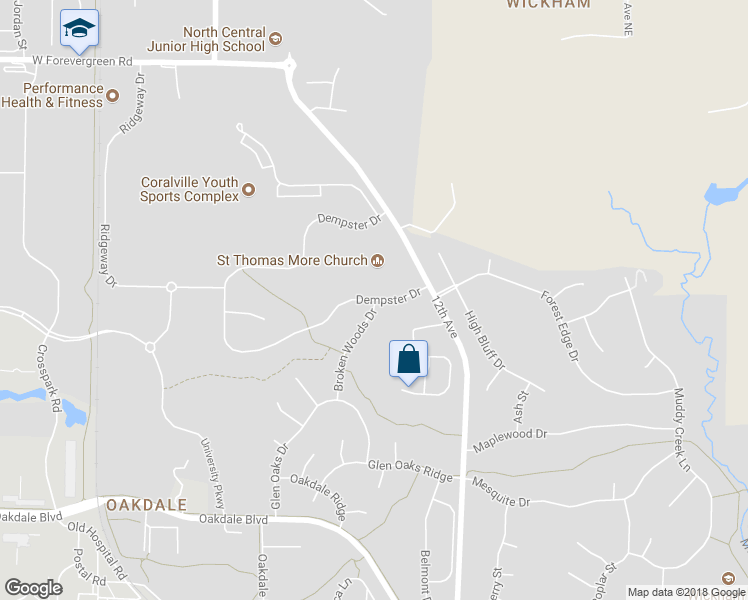 map of restaurants, bars, coffee shops, grocery stores, and more near 2001 Dempster Drive in Coralville