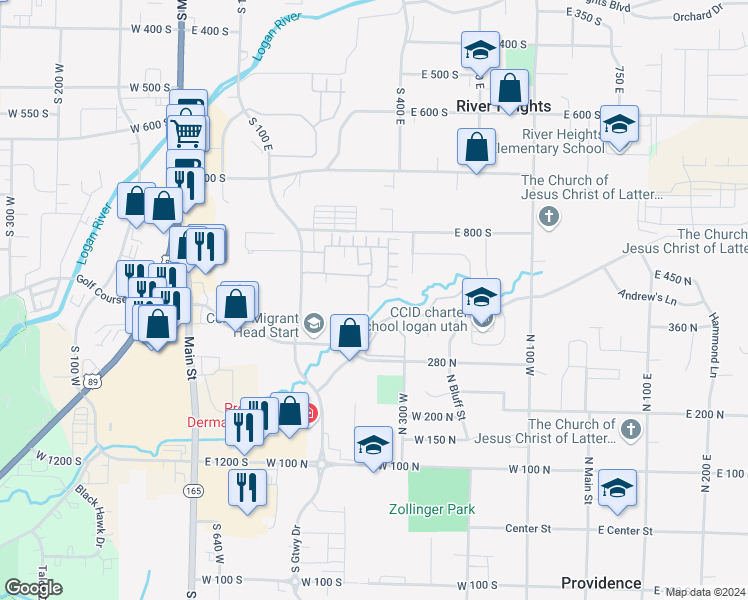 map of restaurants, bars, coffee shops, grocery stores, and more near 376 North Willow Lane West in Providence
