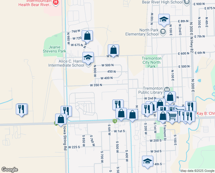 map of restaurants, bars, coffee shops, grocery stores, and more near 709 West 350 North in Tremonton