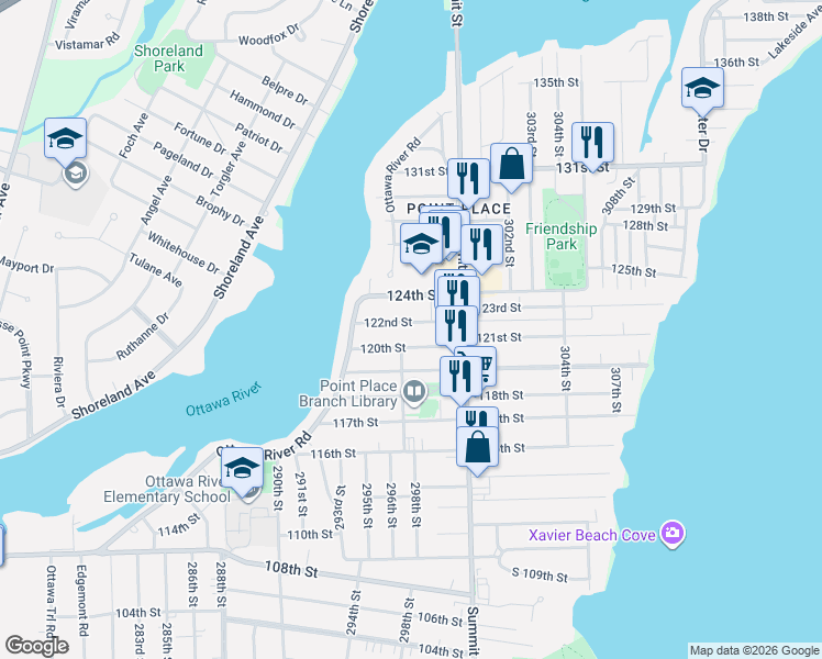 map of restaurants, bars, coffee shops, grocery stores, and more near 2715 120th Street in Toledo