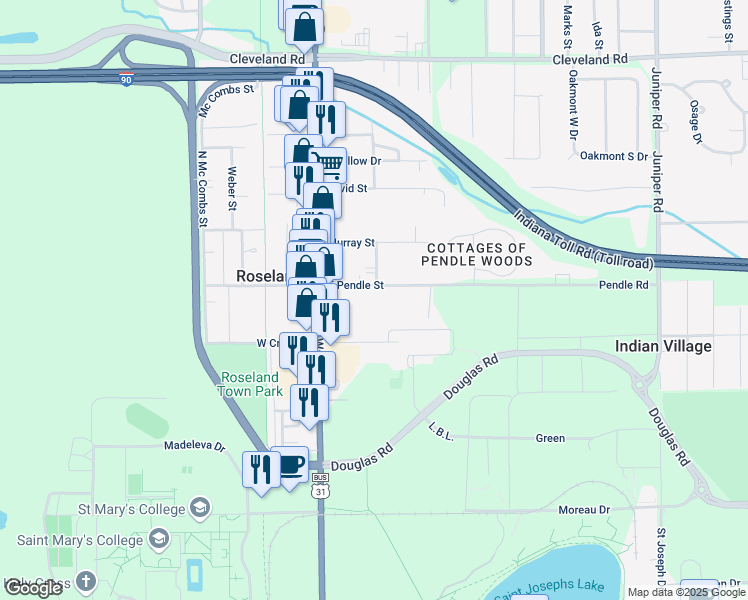 map of restaurants, bars, coffee shops, grocery stores, and more near 202 East Pendle Street in Roseland