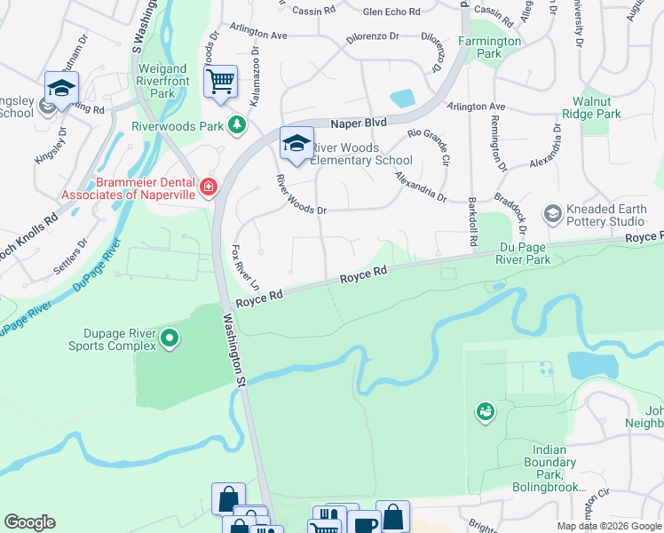 map of restaurants, bars, coffee shops, grocery stores, and more near 300 Apple River Drive in Naperville