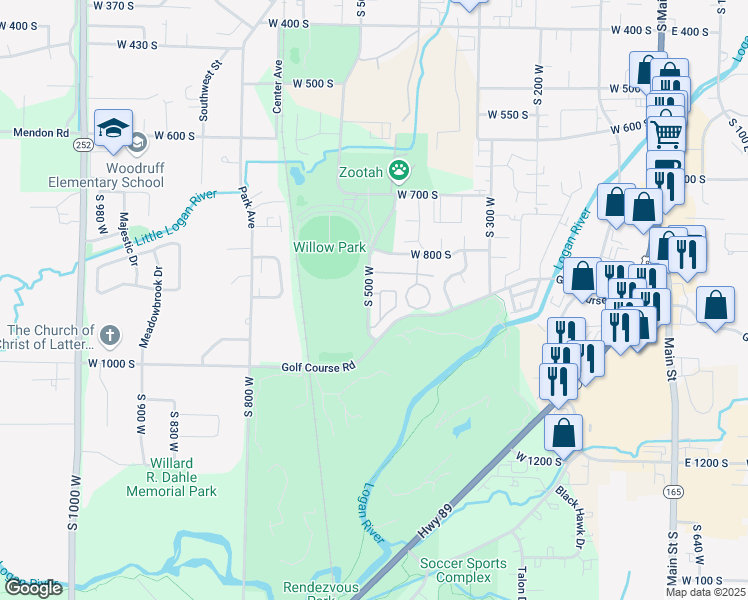 map of restaurants, bars, coffee shops, grocery stores, and more near 6 Fairway Lane in Logan