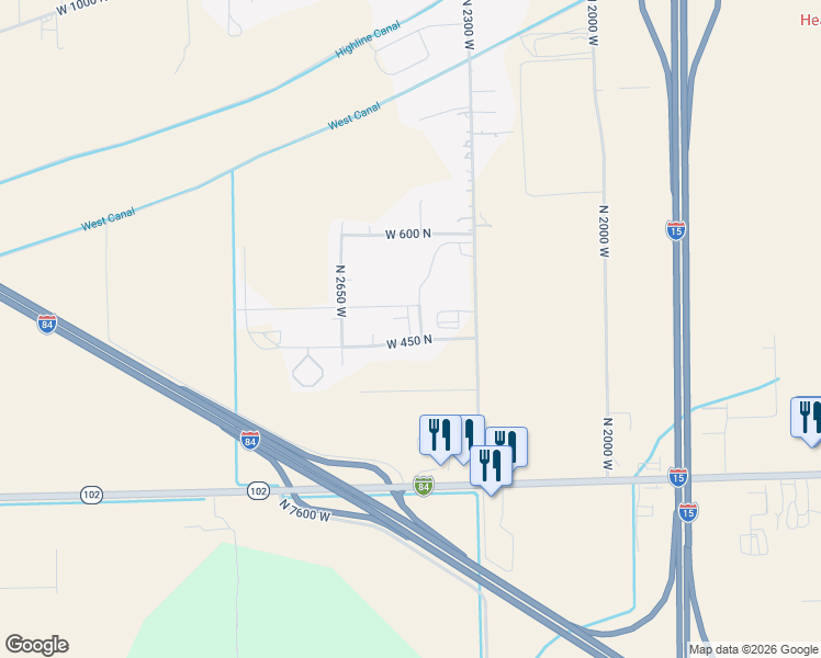 map of restaurants, bars, coffee shops, grocery stores, and more near 2455 West 450 North in Tremonton