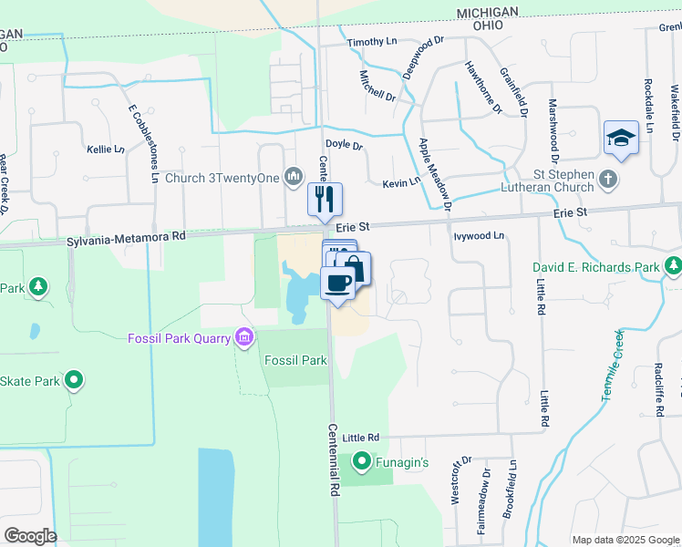 map of restaurants, bars, coffee shops, grocery stores, and more near 8252 Mayberry Square North in Sylvania