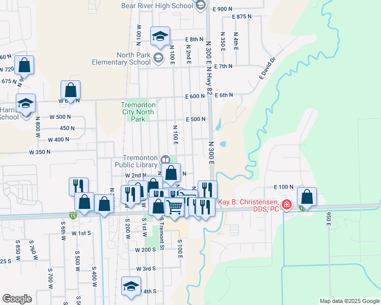 map of restaurants, bars, coffee shops, grocery stores, and more near 155 East 3rd North in Tremonton