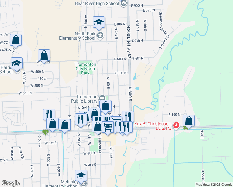 map of restaurants, bars, coffee shops, grocery stores, and more near 155 East 3rd North in Tremonton