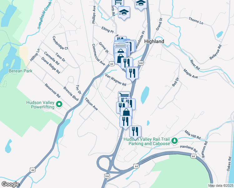 map of restaurants, bars, coffee shops, grocery stores, and more near 9 Roberto Avenue in Highland