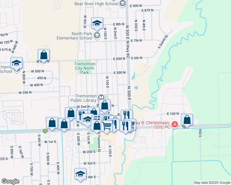 map of restaurants, bars, coffee shops, grocery stores, and more near 155 East 3rd North in Tremonton