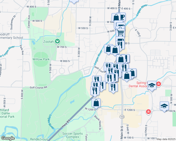 map of restaurants, bars, coffee shops, grocery stores, and more near 238 West 1010 South in Logan