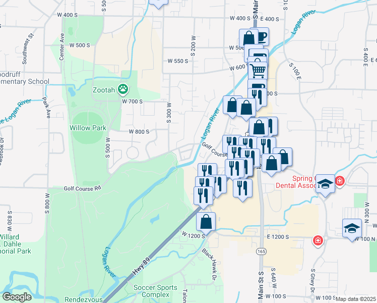 map of restaurants, bars, coffee shops, grocery stores, and more near 238 West 1010 South in Logan