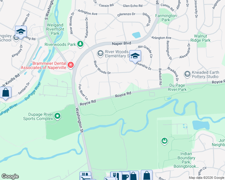 map of restaurants, bars, coffee shops, grocery stores, and more near 300 Apple River Drive in Naperville