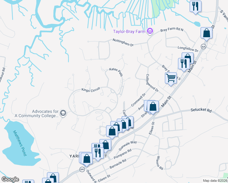 map of restaurants, bars, coffee shops, grocery stores, and more near 8 Kates Path in Yarmouth