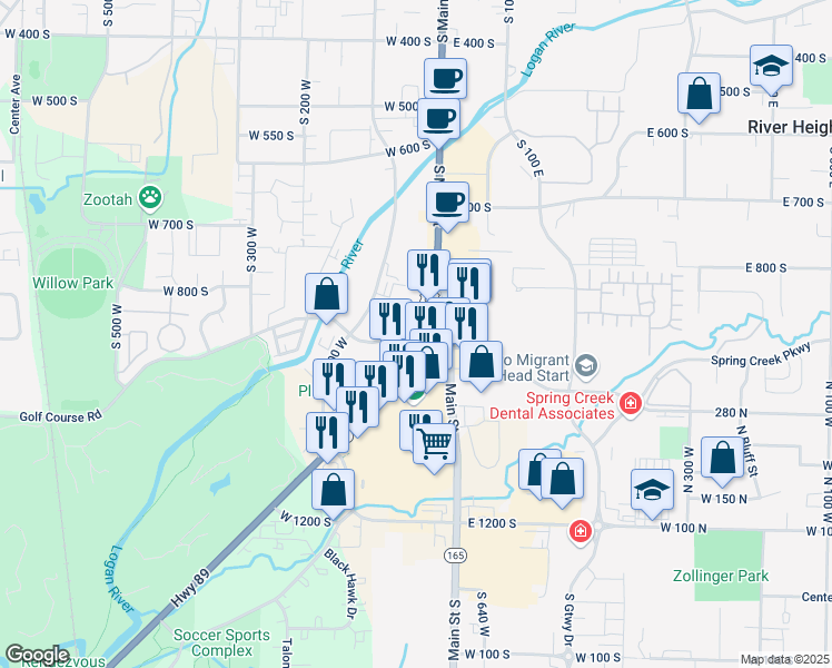 map of restaurants, bars, coffee shops, grocery stores, and more near 1035 U.S. 89 in Logan