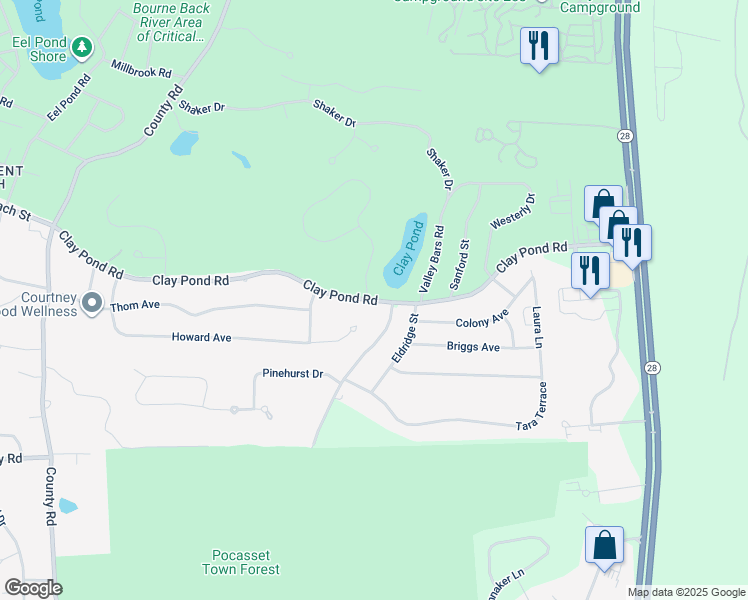 map of restaurants, bars, coffee shops, grocery stores, and more near 103 Valley Bars Road in Bourne