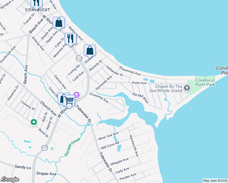 map of restaurants, bars, coffee shops, grocery stores, and more near 39 Terrace Avenue in Warwick