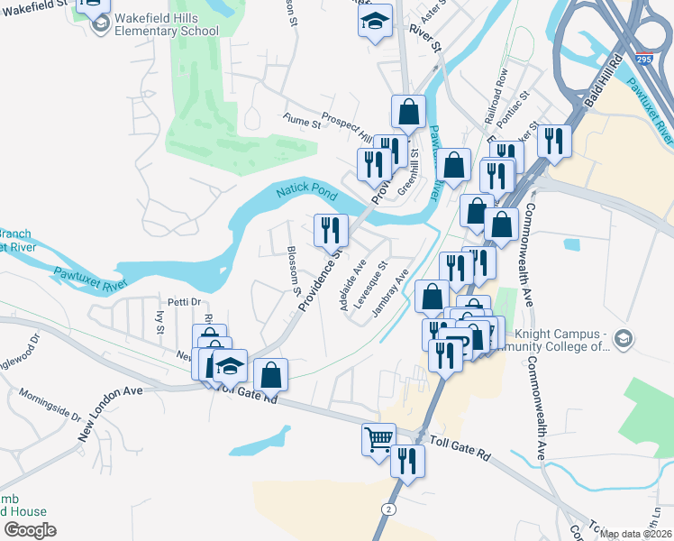 map of restaurants, bars, coffee shops, grocery stores, and more near 30 Adelaide Avenue in Warwick