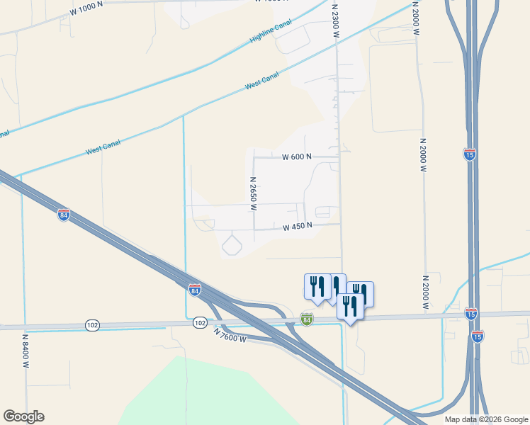 map of restaurants, bars, coffee shops, grocery stores, and more near 2615 West 500 North in Tremonton