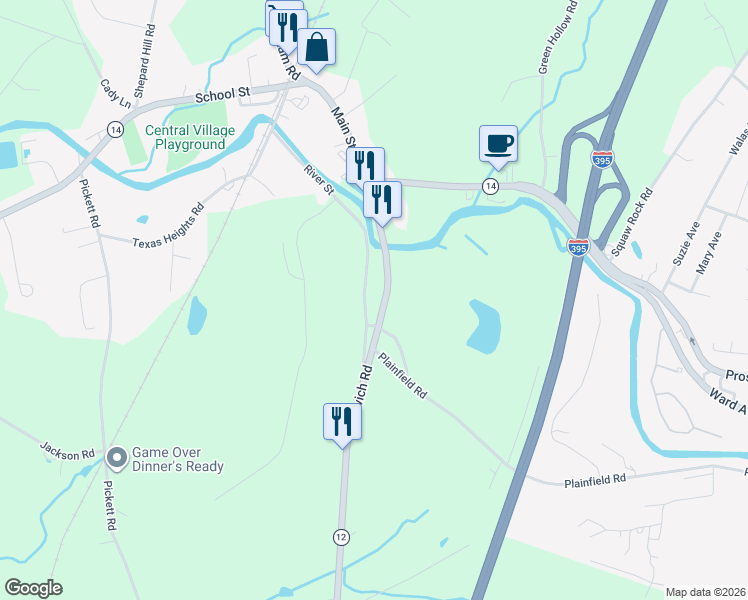 map of restaurants, bars, coffee shops, grocery stores, and more near 14 Kinney Hill Road in Plainfield