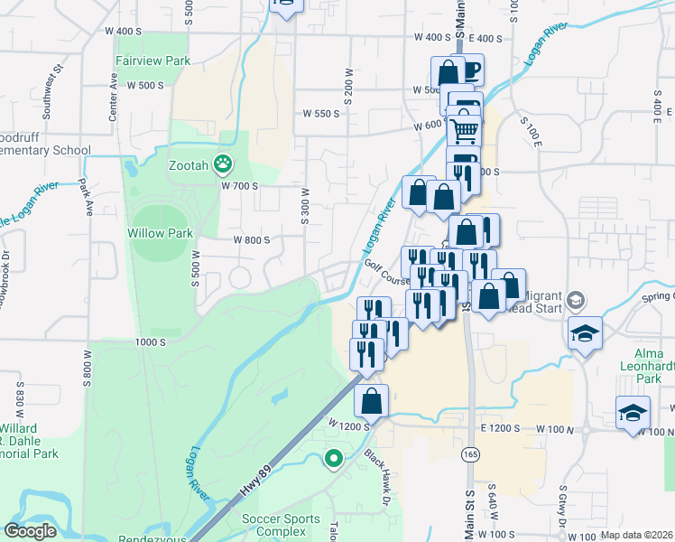 map of restaurants, bars, coffee shops, grocery stores, and more near 270 West 815 South in Logan