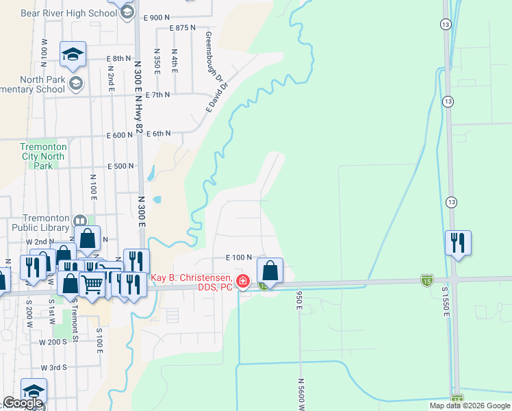 map of restaurants, bars, coffee shops, grocery stores, and more near 750 East 300 North in Tremonton