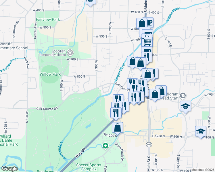 map of restaurants, bars, coffee shops, grocery stores, and more near 270 West 815 South in Logan