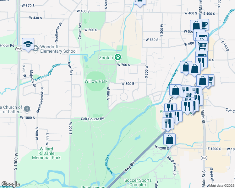 map of restaurants, bars, coffee shops, grocery stores, and more near 41 West 800 South in Logan