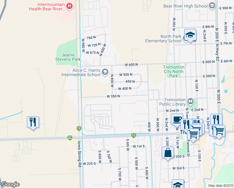 map of restaurants, bars, coffee shops, grocery stores, and more near 770 West 400 North in Tremonton