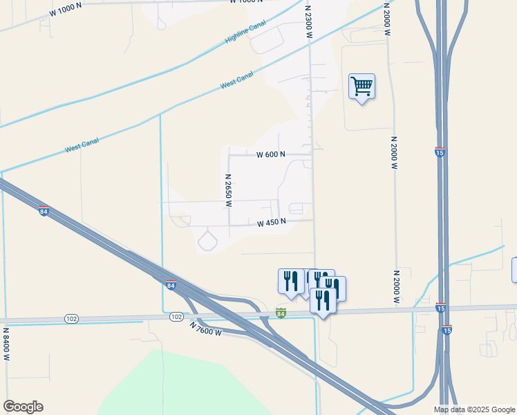 map of restaurants, bars, coffee shops, grocery stores, and more near 2568 West 500 North in Tremonton