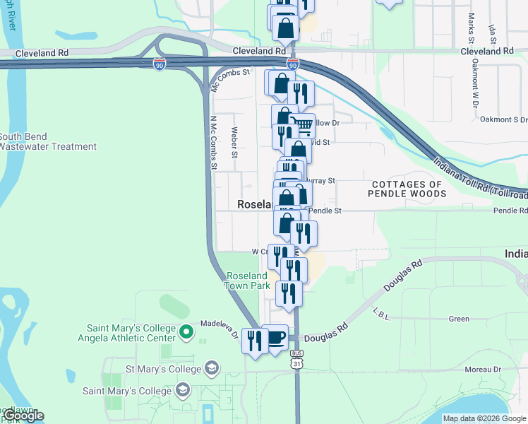 map of restaurants, bars, coffee shops, grocery stores, and more near 210 West Pendle Street in Roseland