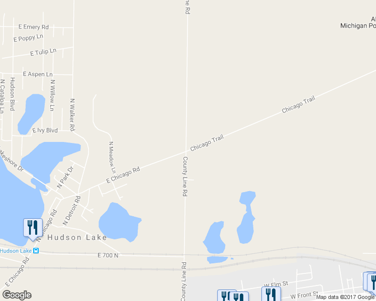 map of restaurants, bars, coffee shops, grocery stores, and more near 33998 Chicago Trail in New Carlisle