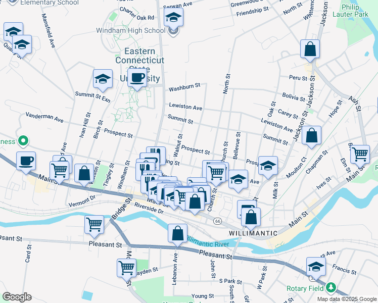 map of restaurants, bars, coffee shops, grocery stores, and more near 30 Chestnut Street in Windham