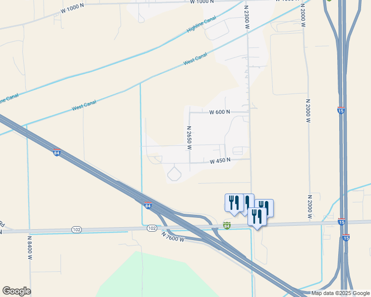 map of restaurants, bars, coffee shops, grocery stores, and more near 483 North 2650 West in Tremonton