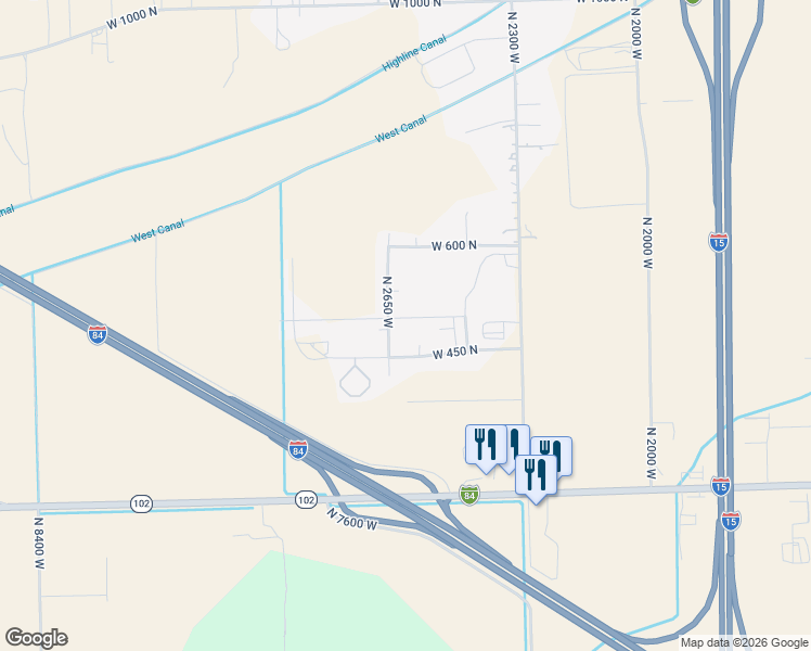 map of restaurants, bars, coffee shops, grocery stores, and more near 2615 West 500 North in Tremonton