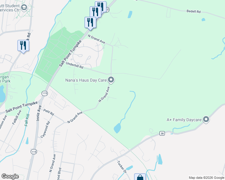 map of restaurants, bars, coffee shops, grocery stores, and more near 282 North Grand Avenue in Poughkeepsie