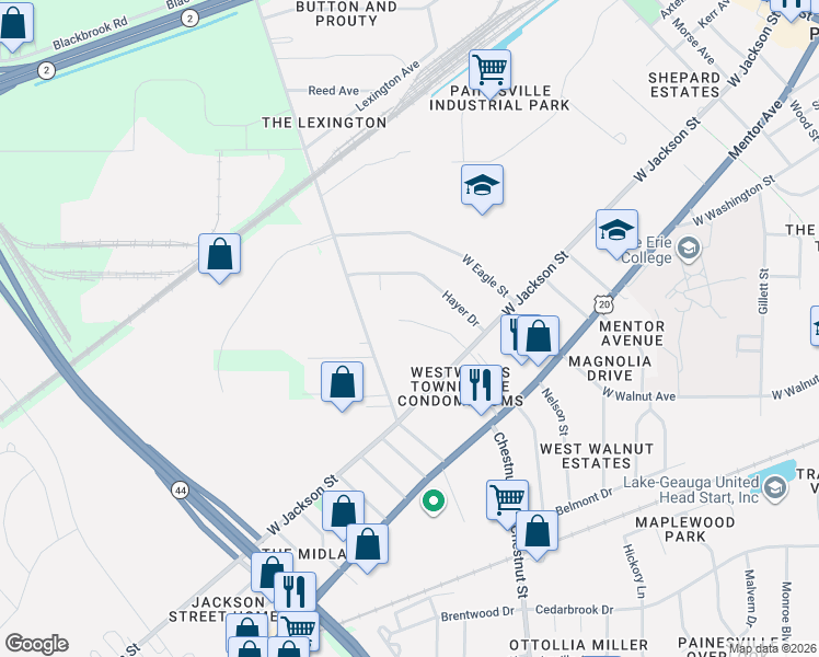 map of restaurants, bars, coffee shops, grocery stores, and more near 200 Michael Court in Painesville