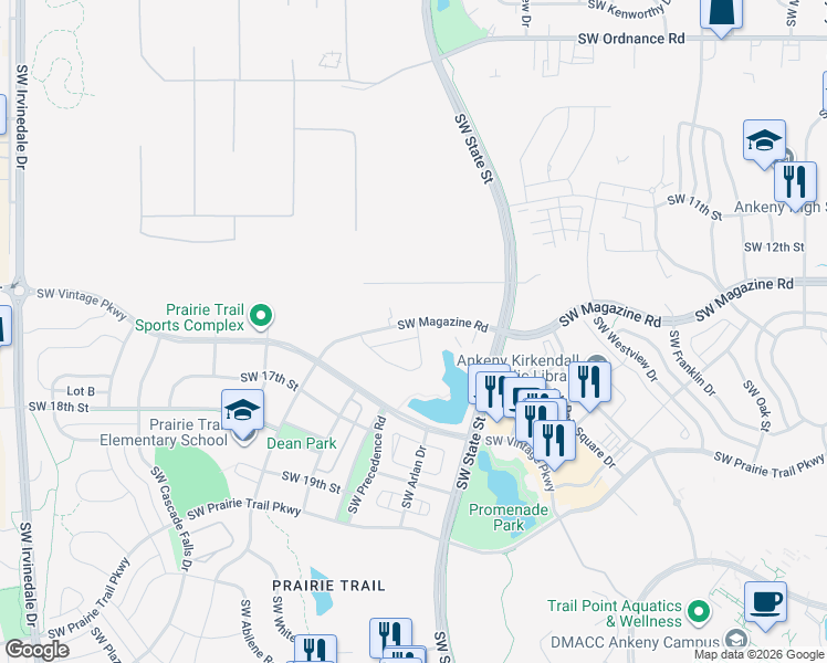 map of restaurants, bars, coffee shops, grocery stores, and more near 1804 Southwest Lesina Lane in Ankeny