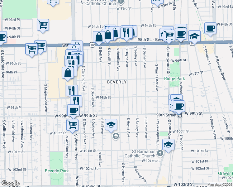 map of restaurants, bars, coffee shops, grocery stores, and more near in Chicago