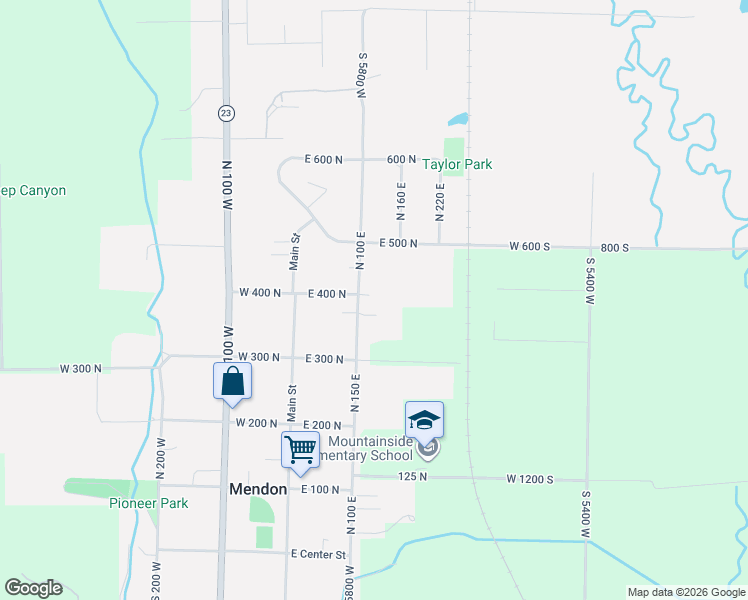 map of restaurants, bars, coffee shops, grocery stores, and more near 97 East 400 North in Mendon