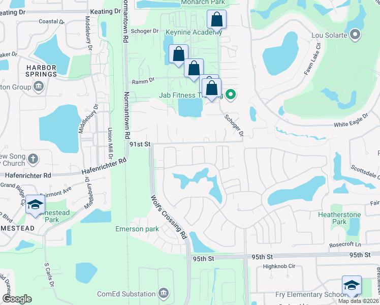map of restaurants, bars, coffee shops, grocery stores, and more near 236 91st Street in Naperville