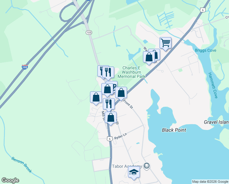 map of restaurants, bars, coffee shops, grocery stores, and more near Front Street in Marion