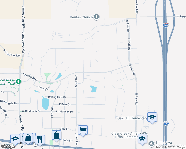 map of restaurants, bars, coffee shops, grocery stores, and more near 1500 North Croell Avenue in Tiffin